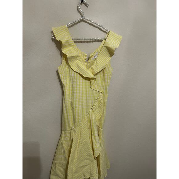 Jonathan Simkhai Dress Yellow Gingham Size 8 Midi Ruffle Picnic Preppy Whimsical - Picture 5 of 11